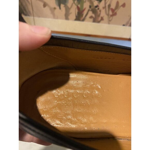 Gucci Loafers Shoes Mens Size 8.5 Leather Web Stripe Gold Bit Made Italy 428609 - Picture 4 of 7